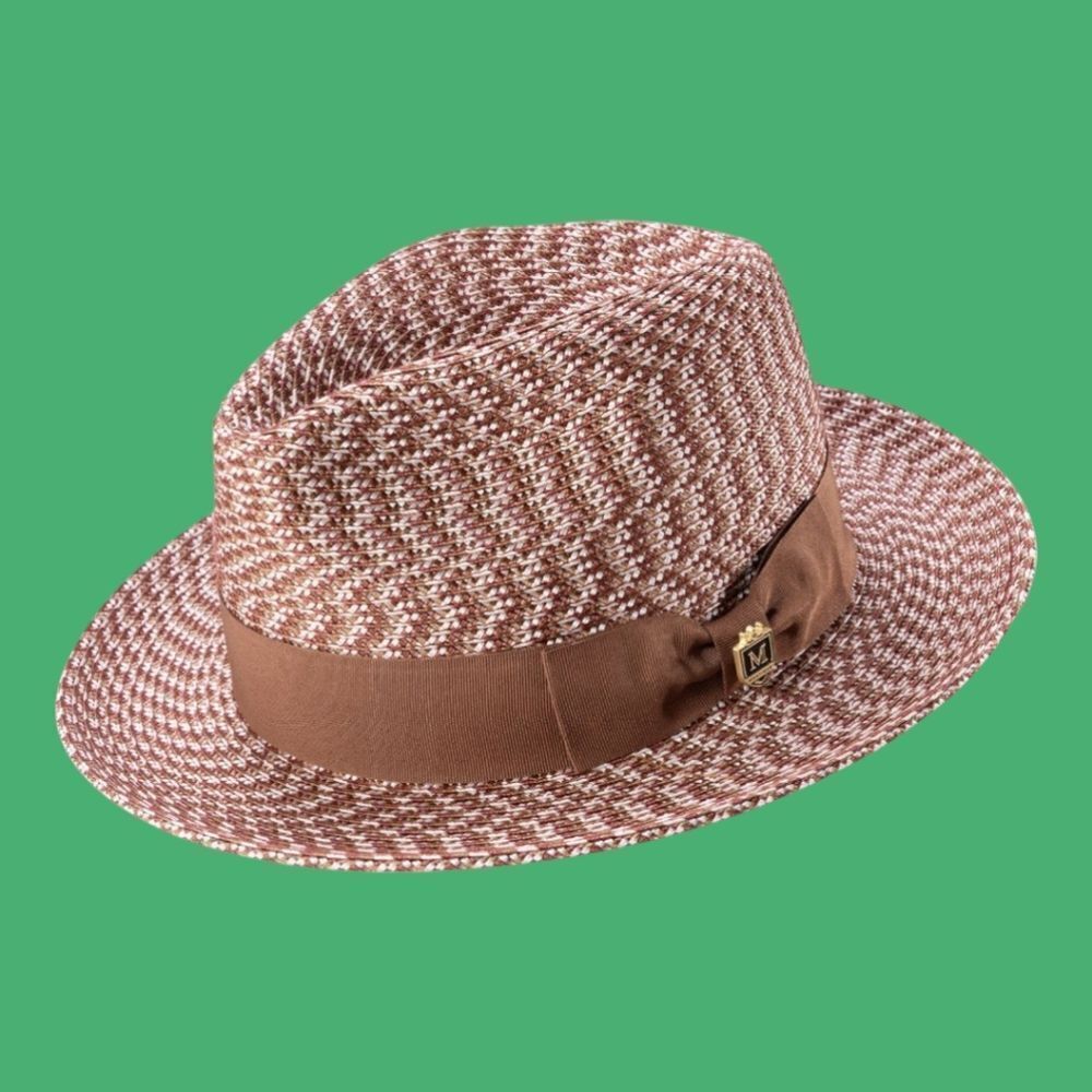 MONTIQUE MEN'S  CAPUCCINO-WHITE WEAVE PATTERNED FEDORA HAT. H96